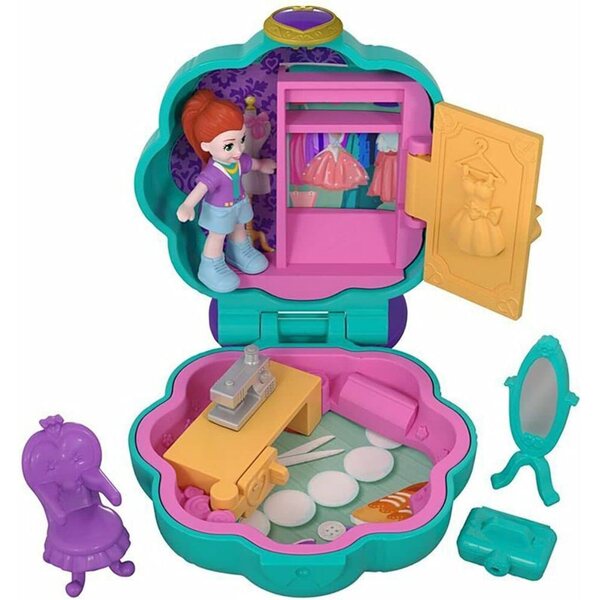 Polly Pocket Mini-Box Le Dressing De Lila mit Mikropuppen und Zubehör