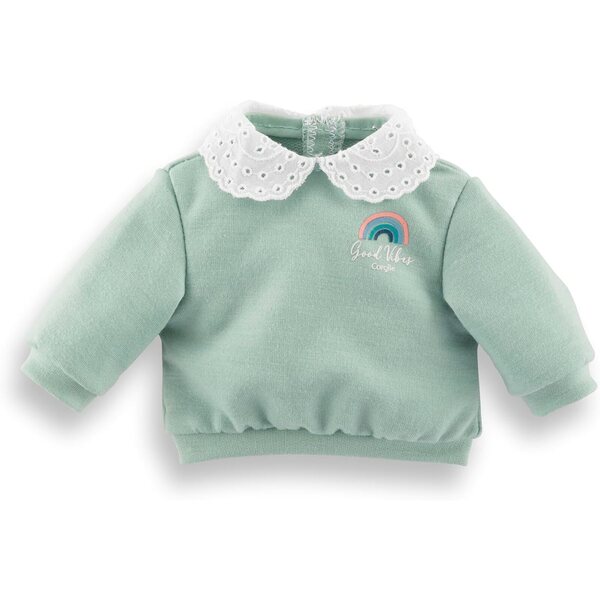 Aquagrüner Sweat Corolle für Ma-Puppen 36 cm, ab 3 Jahren mit Col Claudine und Regenbogenaufdruck