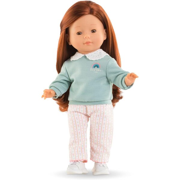 Aquagrüner Sweat Corolle für Ma-Puppen 36 cm, ab 3 Jahren mit Col Claudine und Regenbogenaufdruck