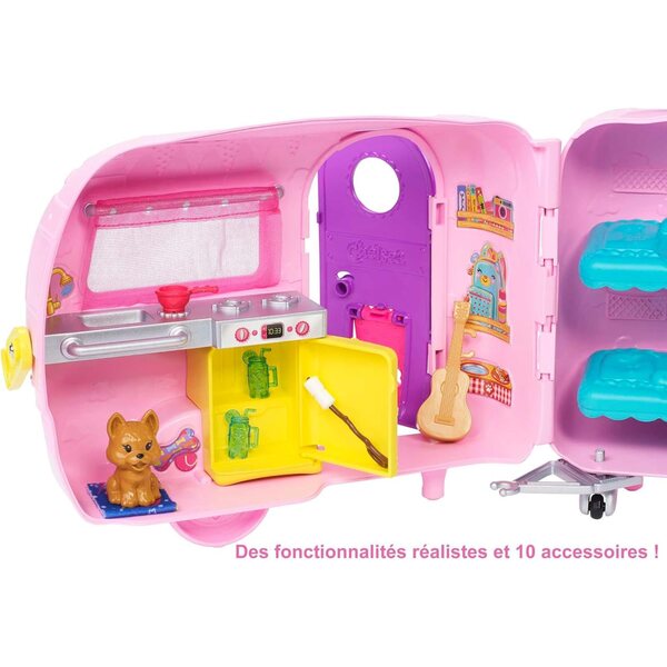 Barbie Chelsea mit Wohnwagen und Zubehör – Camping-Set mit Mini-Puppen und Chiot