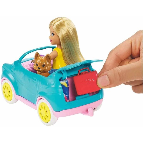Barbie Chelsea mit Wohnwagen und Zubehör – Camping-Set mit Mini-Puppen und Chiot