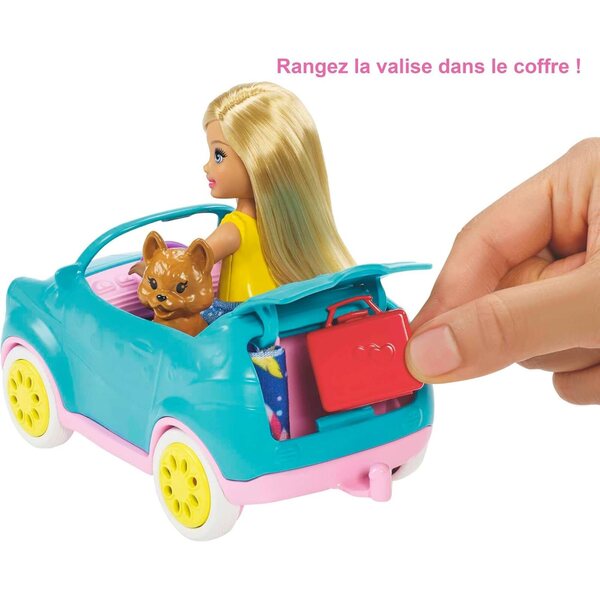 Barbie Chelsea mit Wohnwagen und Zubehör – Camping-Set mit Mini-Puppen und Chiot