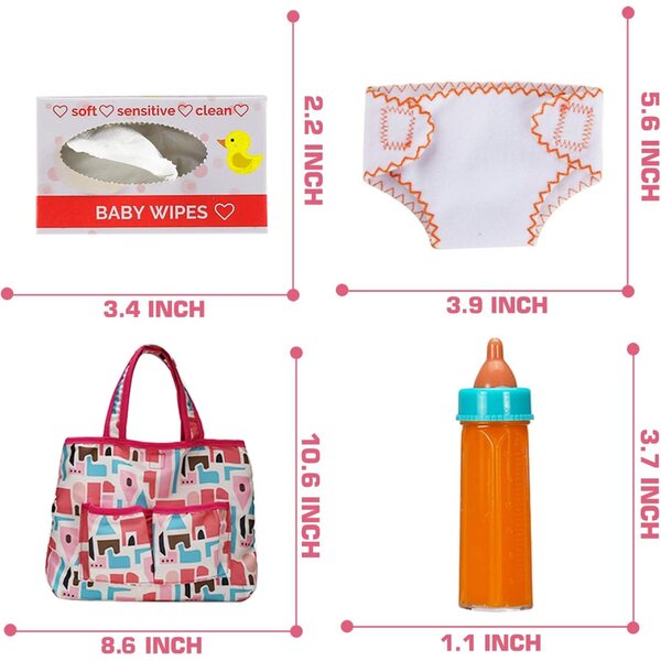 Set 13 Accessori per bambole con Biberon Magico, Sac À Langer e Accessori Cura Bambola