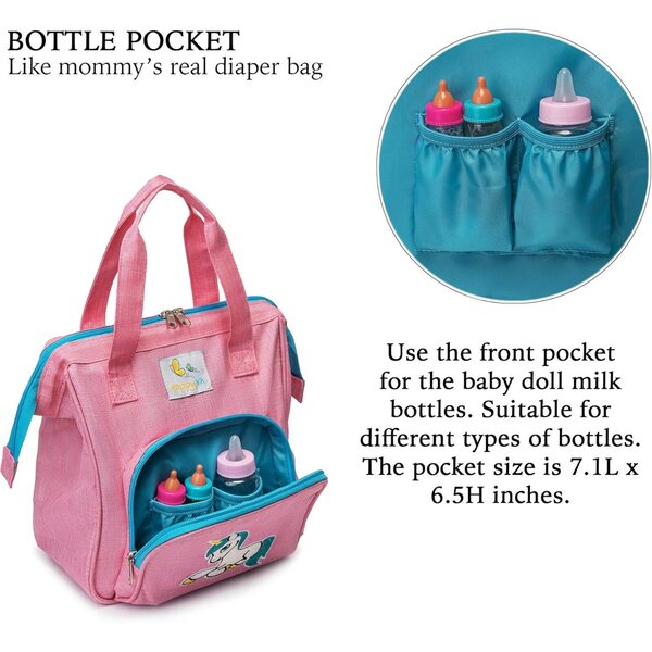 HappyVk Sac à Langer bambole con Accessori Baby - Design Licorne Ricamato per Bambine