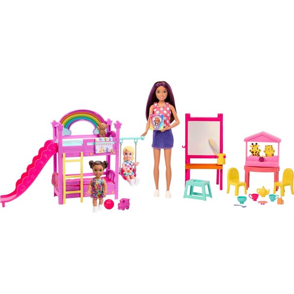 Barbie Skipper Premiers Jobs Garderie mit 3 Puppen, Möbeln und mehr als 15 thematischen Accessoires