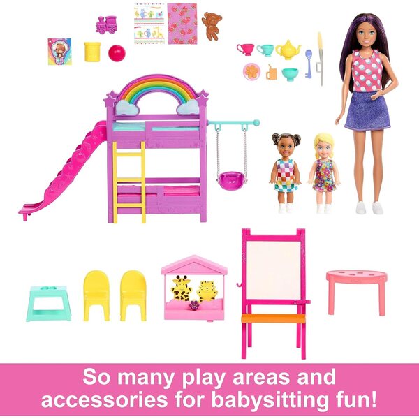 Barbie Skipper Premiers Jobs Garderie mit 3 Puppen, Möbeln und mehr als 15 thematischen Accessoires