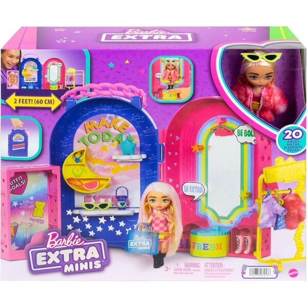 Barbie Extra Minis Doll Boutique Box, Zubehör und Ankleiden – Spiel für Kinder ab 3 Jahren