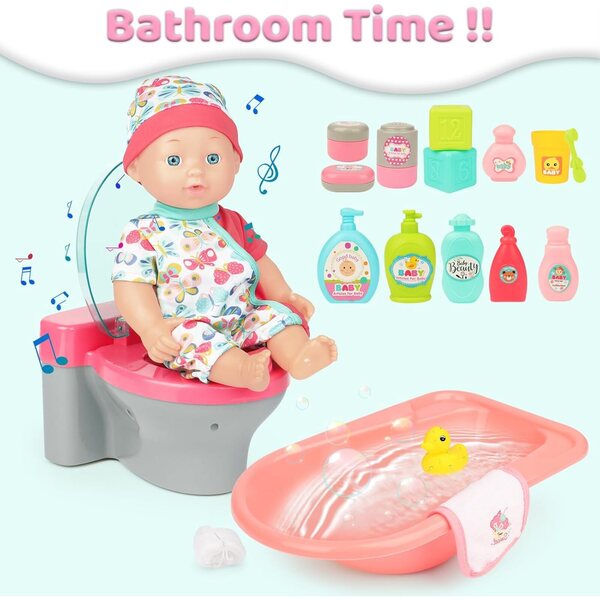 deAO Set 37 pezzi per bambole e accessori: vasca, biberon, articoli toilette e gioco completo