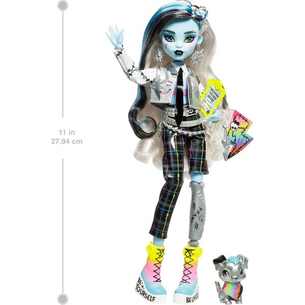 Monster High Frankie Stein avec 15 accessoires inclus, poster et Watzit le chien