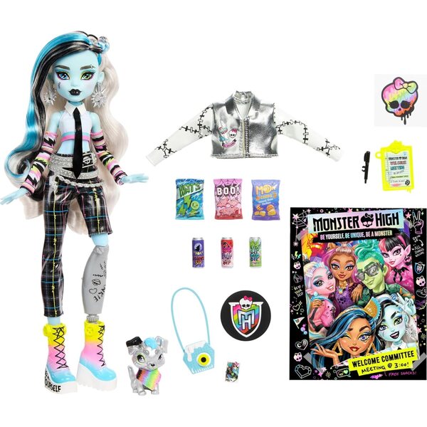 Monster High Frankie Stein avec 15 accessoires inclus, poster et Watzit le chien