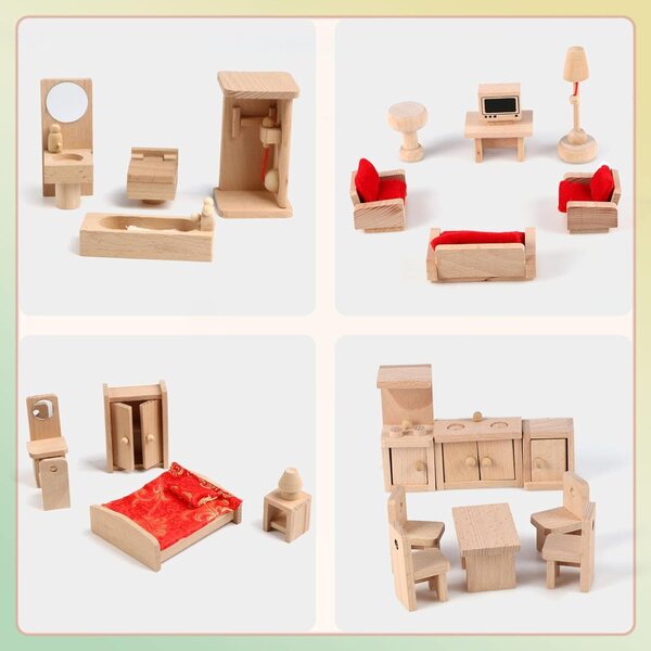 5-in-1-Puppenhaus-Möbelset mit Familie und 6 Puppen für Rollenspiele