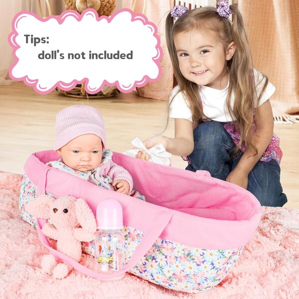 Set 11 Pezzi di Abbigliamento e Accessori per Bambole 30-43 cm con Culla Rosa