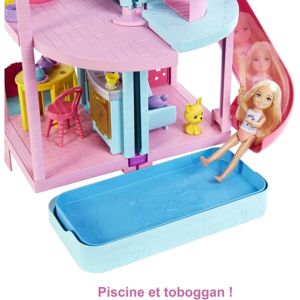 Barbie La Maison de Chelsea Modulare con Accessori, Piscina e Animali - 50 cm