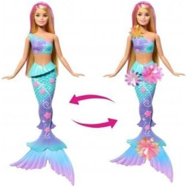 Deluxe Box Barbie Blonde Meerjungfrau Magische Blumen 37 cm – Verwandelbare Puppe