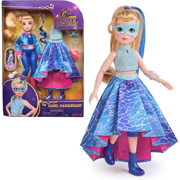 Isabel Unicorn Academy 24,1 cm große Maskenpuppe mit 11 Accessoires für die Kleinen