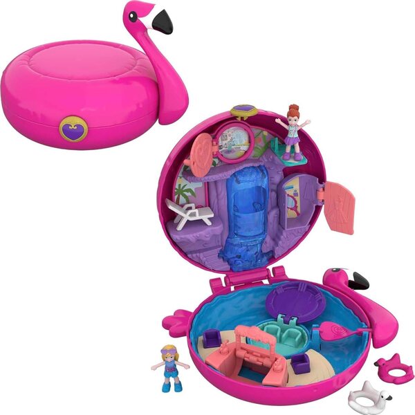 Polly Pocket Universe Der rosa Flamingo-Pool mit 2 Minifiguren und Zubehör