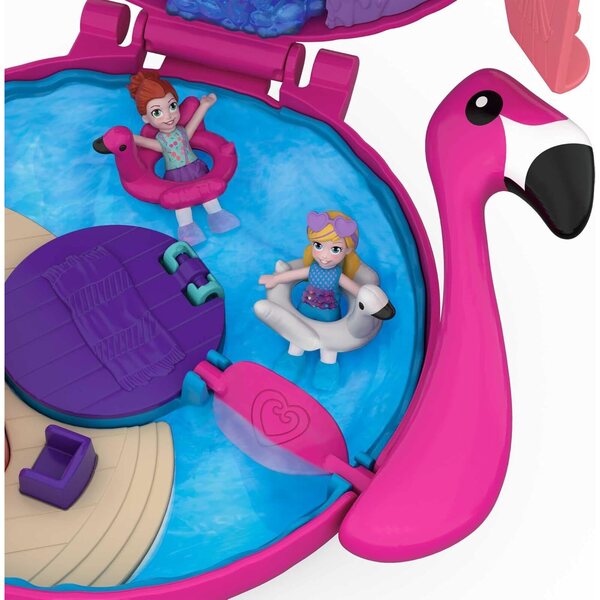 Polly Pocket Universe Der rosa Flamingo-Pool mit 2 Minifiguren und Zubehör
