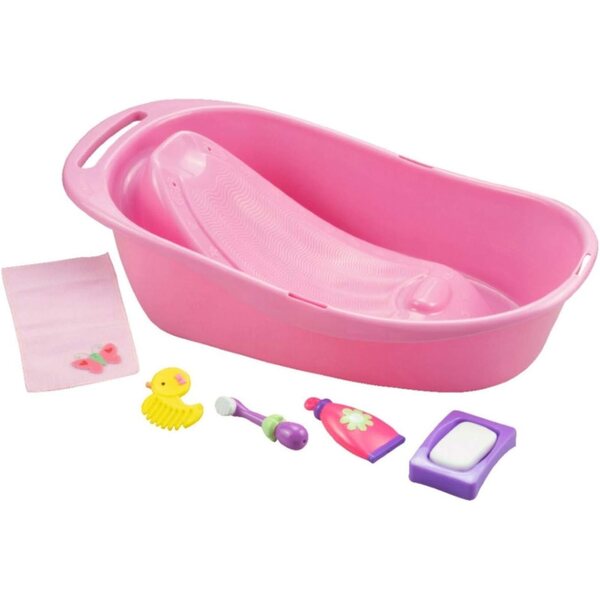 Set Accessori per Bambole JC Toys con Vasca, Spazzolino e Asciugamano Rosa S