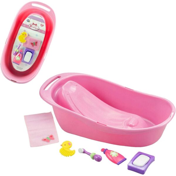 Set Accessori per Bambole JC Toys con Vasca, Spazzolino e Asciugamano Rosa S