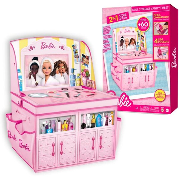 Barbie 2-in-1-Klappkommode mit Schminktisch und Organizer für über 60 Puppen