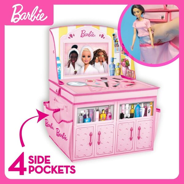 Barbie 2-in-1-Klappkommode mit Schminktisch und Organizer für über 60 Puppen