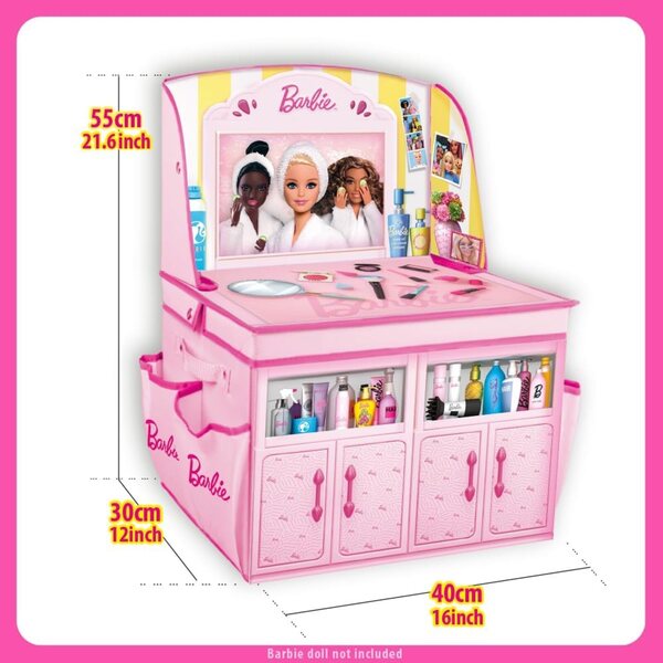 Barbie 2-in-1-Klappkommode mit Schminktisch und Organizer für über 60 Puppen