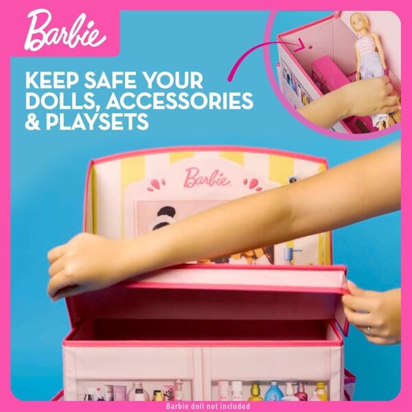 Barbie 2-in-1-Klappkommode mit Schminktisch und Organizer für über 60 Puppen