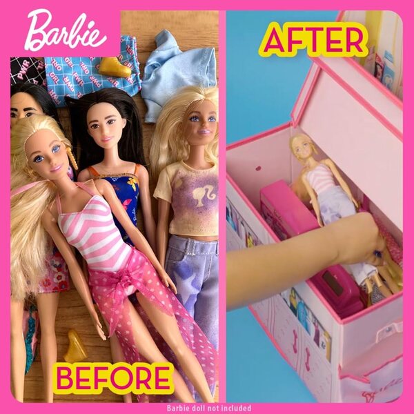 Barbie 2-in-1-Klappkommode mit Schminktisch und Organizer für über 60 Puppen