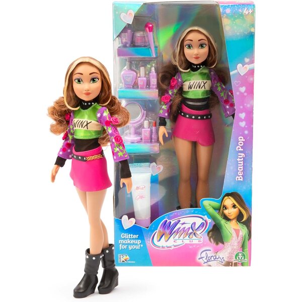 Winx Club Flora Beauty Pop кукла с костюм за концерт и блестящ гел за момичета 4+