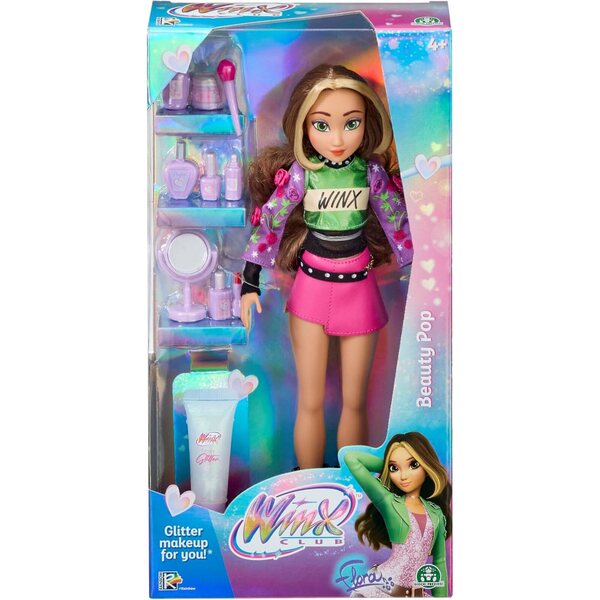 Winx Club Flora Beauty Pop-pop met concertoutfit en glittergel voor meisjes 4+