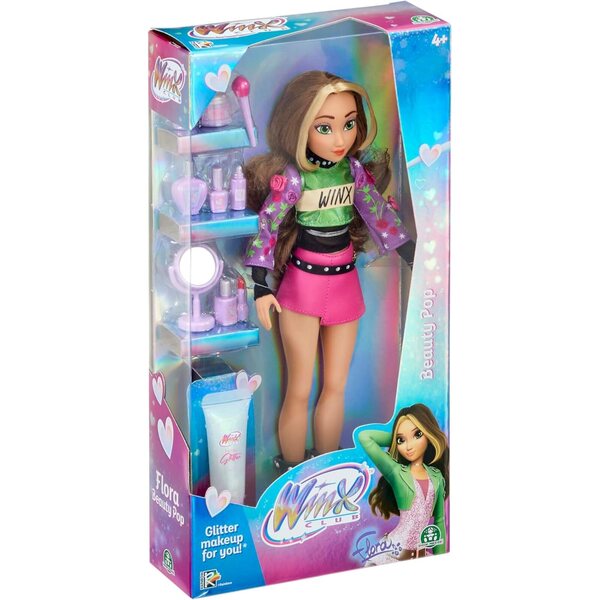 Winx Club Flora Beauty Pop-pop met concertoutfit en glittergel voor meisjes 4+