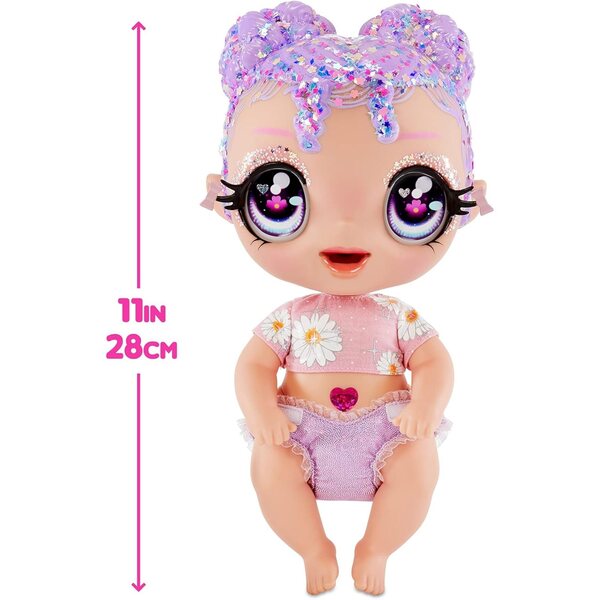 Glitter Babyz Lila Wildboom – Zauberpuppe mit 3 Farbwechseln und wiederverwendbarem Zubehör