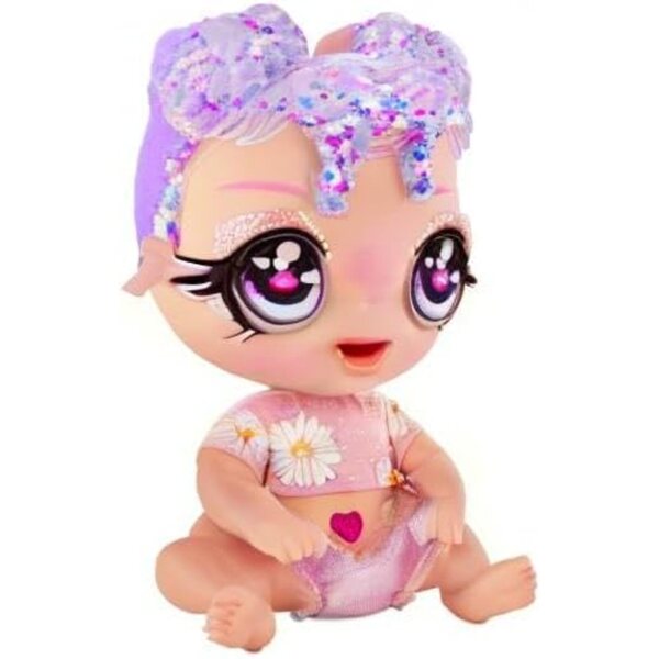 Glitter Babyz Lila Wildboom – Zauberpuppe mit 3 Farbwechseln und wiederverwendbarem Zubehör