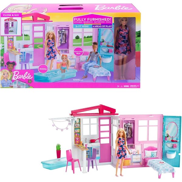 Barbie Casa da Portare con Piscina, Accessori, bambole Inclusa - Gioco Casa 360°