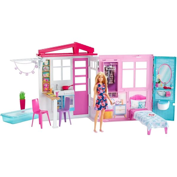 Barbie Casa da Portare con Piscina, Accessori, bambole Inclusa - Gioco Casa 360°