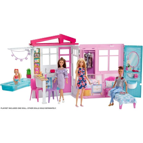 Barbie Casa da Portare con Piscina, Accessori, bambole Inclusa - Gioco Casa 360°