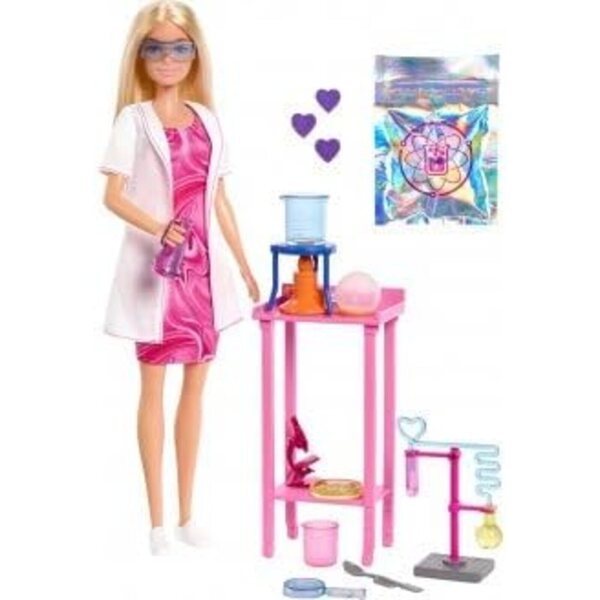 Blonde wissenschaftliche Barbie mit 17 Zubehörteilen – Doktorpuppenset und Karte im Lieferumfang enthalten