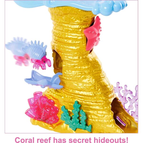 Barbie Chelsea Meerjungfrau mit Set Récif Corallien und 4 Tieren, Spiel für Kinder ab 3 Jahren