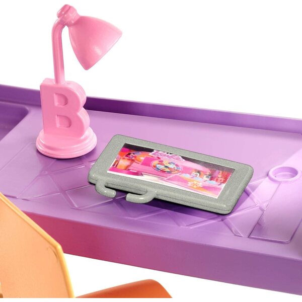 Barbie Mobiler Trasformabile con Letto a Castello e Accessori da Ufficio, Multicolore