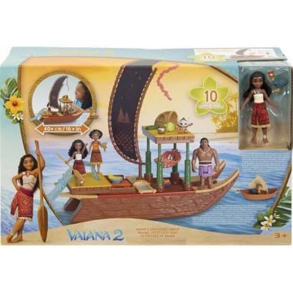 Cofanetto Vaiana 2: canoa galleggiante da 40 cm + bambole 10 accessori per bambini