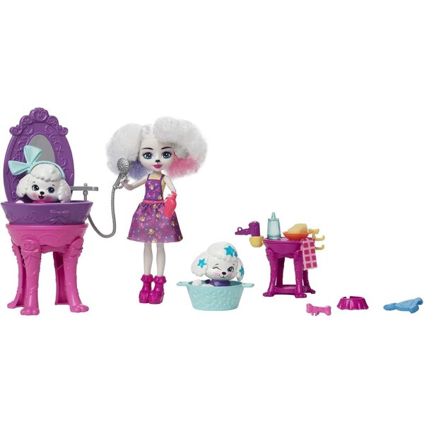 Enchantimals Pudelpflegeset mit Perris-Puppe und 2 Magic-Welpen