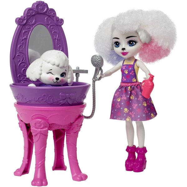 Enchantimals Pudelpflegeset mit Perris-Puppe und 2 Magic-Welpen
