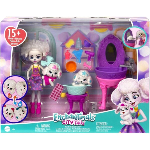Enchantimals Pudelpflegeset mit Perris-Puppe und 2 Magic-Welpen