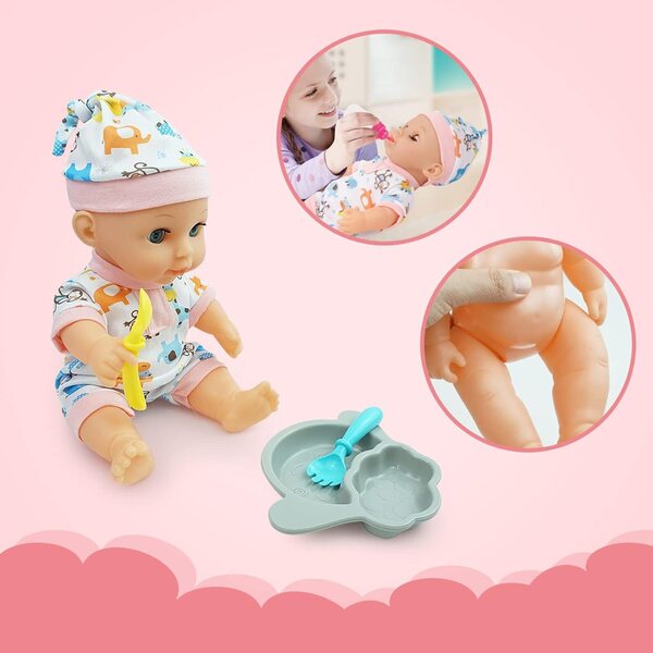 12-Zoll-RedCrab-Babypuppenset mit 24 Zubehörteilen, Kinderbett, Badewanne und Lernspielzeug