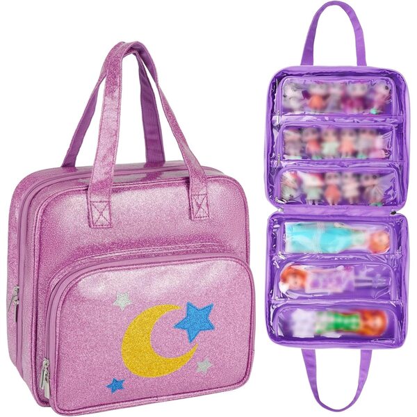 Custodia da trasporto per bambole LOL Surprise e Barbie con 6 tasche trasparenti viola