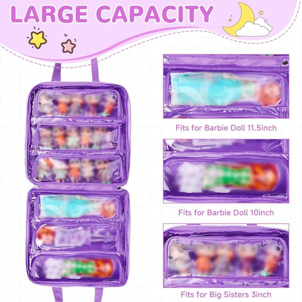 Custodia da trasporto per bambole LOL Surprise e Barbie con 6 tasche trasparenti viola