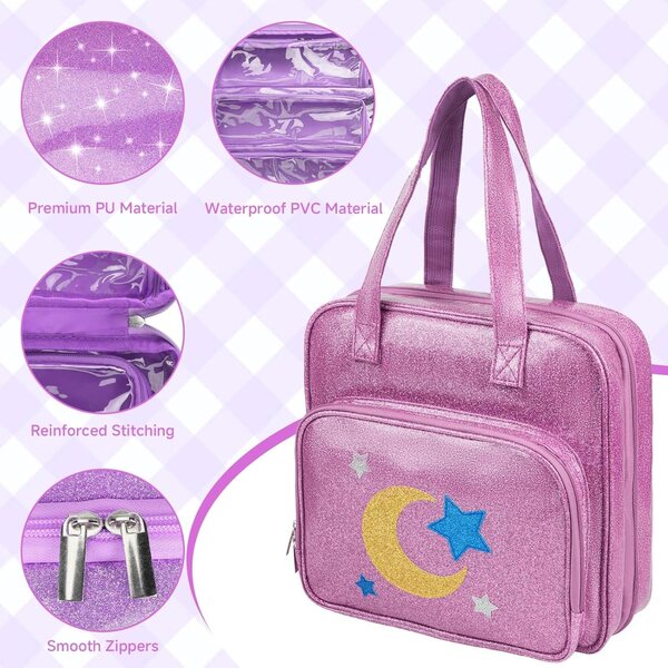 Custodia da trasporto per bambole LOL Surprise e Barbie con 6 tasche trasparenti viola
