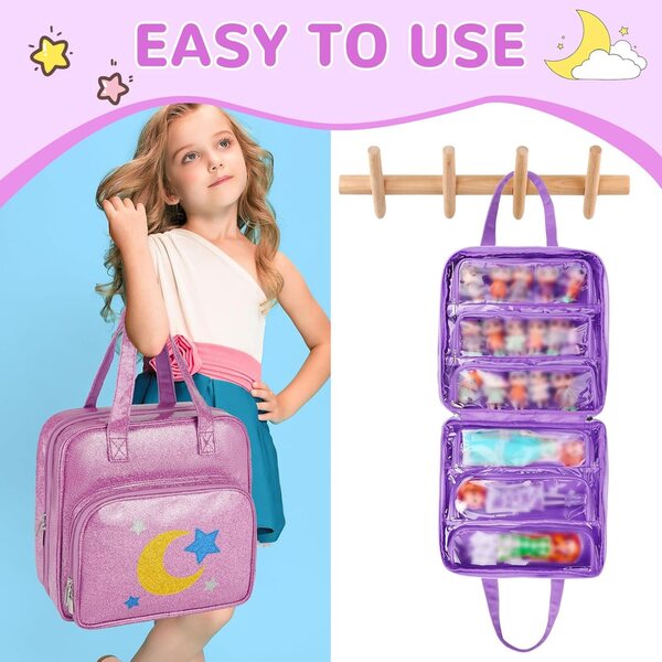 Custodia da trasporto per bambole LOL Surprise e Barbie con 6 tasche trasparenti viola