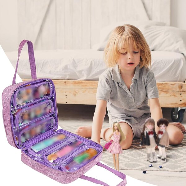 Custodia da trasporto per bambole LOL Surprise e Barbie con 6 tasche trasparenti viola