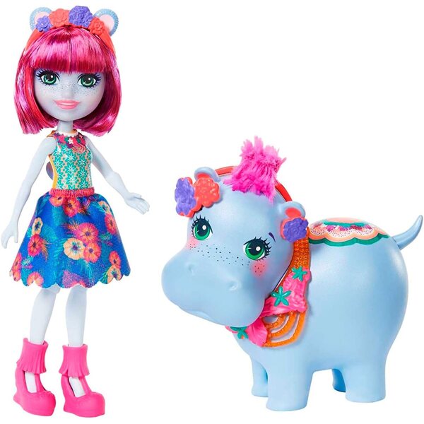 Enchantimals Hedda Nilpferd mit Seepuppe und Zubehör, 15 cm große Puppe für Kinder
